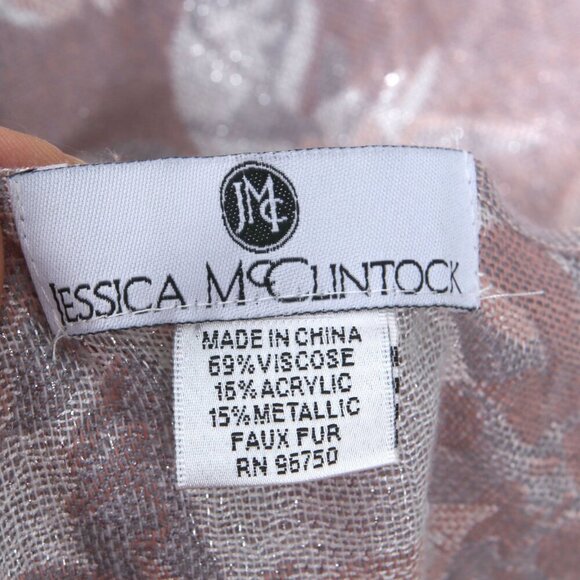 Jessica McClintock Faux Fur Collared Cape Floral Shawl Wrap Waterfall Pink Cream - Picture 7 of 12